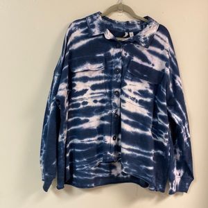 Women’s Dye Blue Button Down Blouse Long Sleeve with Buttons
